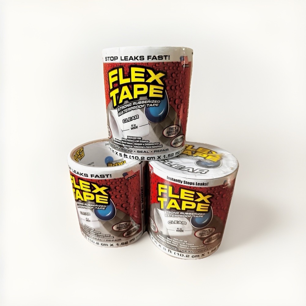 Flex Seal Flex Tape 4 in. X 5 ft. Clear Waterproof Strong Rubberized - 3 Rolls